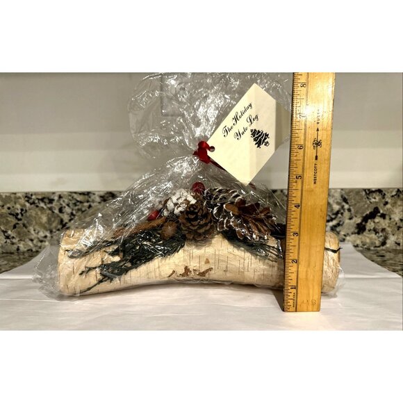 Decorative Holiday Yule Log Christmas Centerpiece 11" Birch, Pine Cones, Berries - Picture 9 of 12